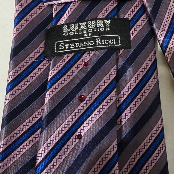 Stefano Ricci Luxury Collection Italy 100% Silk Necktie Pink Blue Striped 4"x60" - Picture 4 of 5